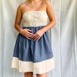 Anthropologie KIMCHI BLUE Grey & Cream Strapless Dress